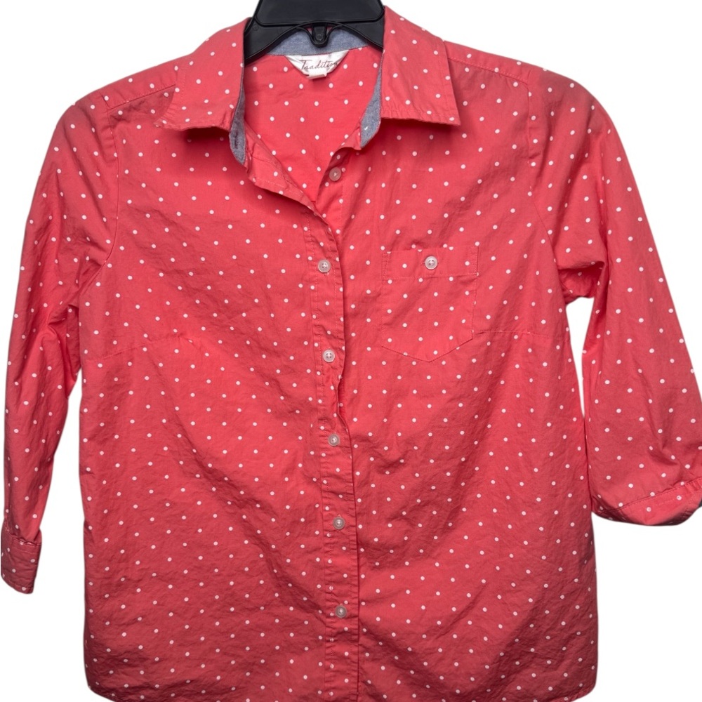 Women's Coral Polka Dot Blouse